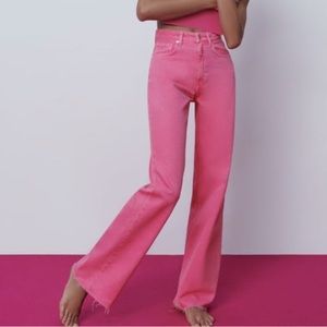 Pink Zara Solid Color Full Length Wide Jeans